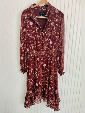 Laundry by Shelli Segal Brown Floral Long Sleeve Dress Size 12